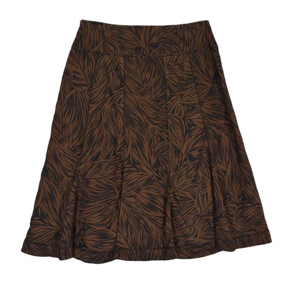 Ann Taylor Sz 0 Brown & Black Leaf Print Pleated A-Line Midi Skirt Cotton 28"W - Picture 2 of 5
